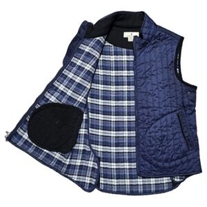 VTG‎ Southern Pines Navy Quilted Vest Flannel Lined Pockets Unisex M Equestrian